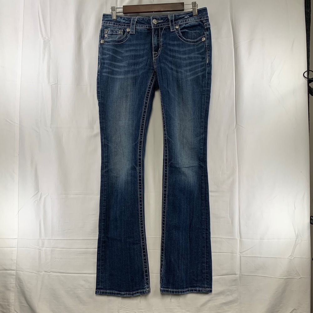 Miss Me Signature Boot Jeans Womens 29 Blue Embroidered Studded JW8232B